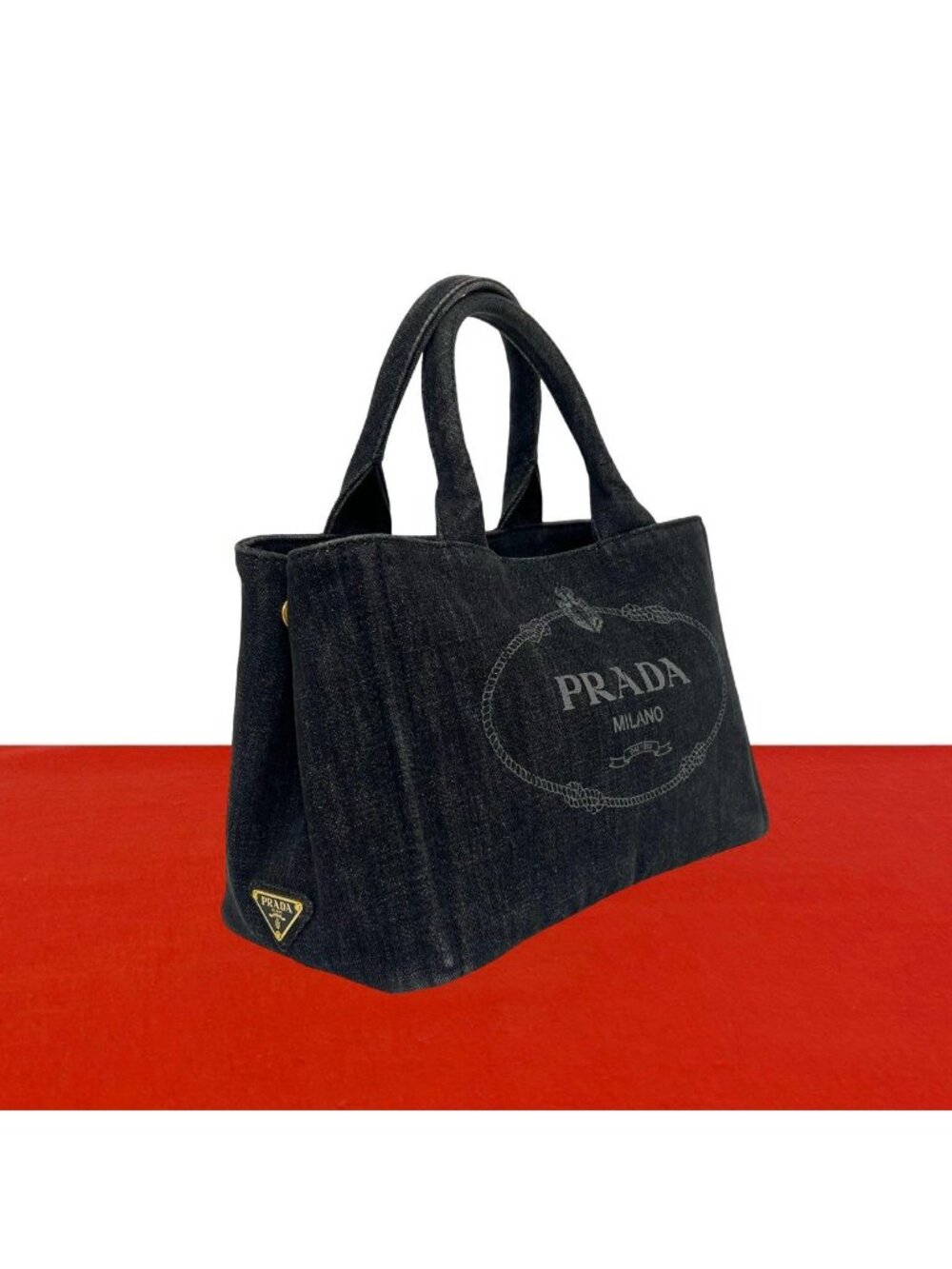 Prada Canapa Cotton Denim Handbag Mini Tote Black